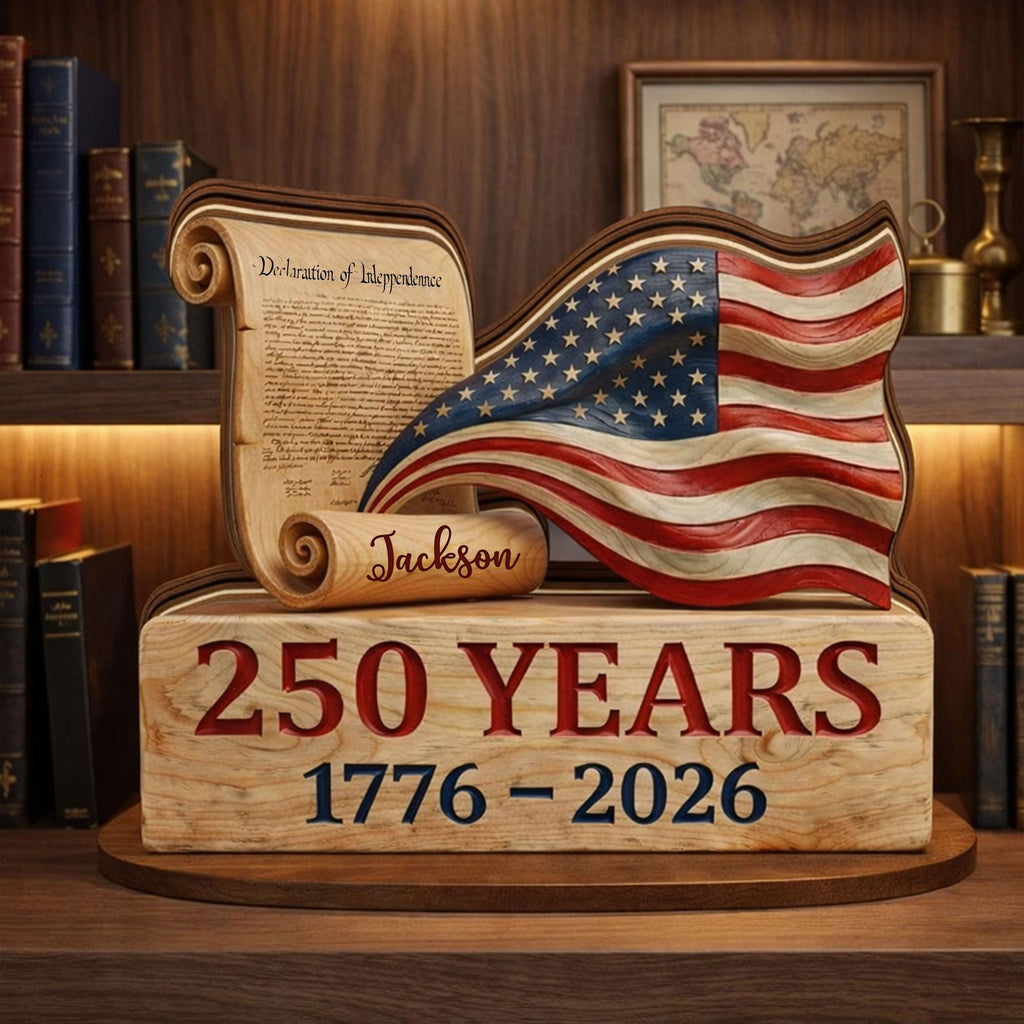 Personalized America 250th Anniversary Wooden Block, Custom Name Sign, 1776-2026 Wooden Block, Patriotic USA Flag Decor, Independence Gift