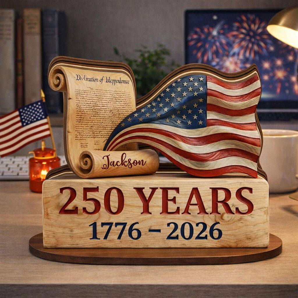 Personalized America 250th Anniversary Wooden Block, Custom Name Sign, 1776-2026 Wooden Block, Patriotic USA Flag Decor, Independence Gift