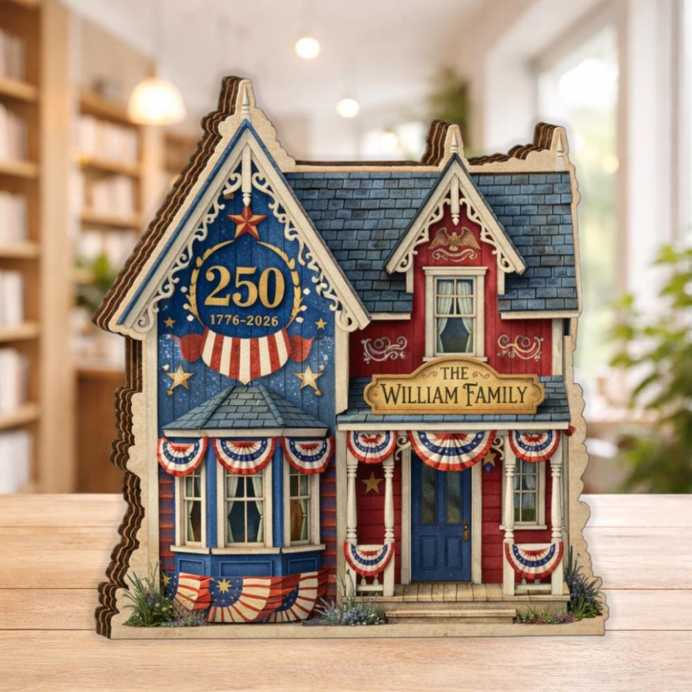 Personalized House Wooden Block America 250th Anniversary Decor 1776 2026 Wooden Block Patriotic Flag Personalized Family Name House Sign