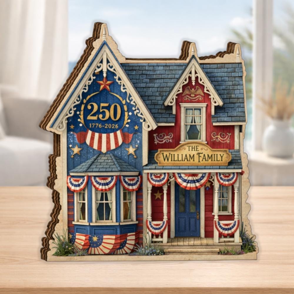 Personalized House Wooden Block America 250th Anniversary Decor 1776 2026 Wooden Block Patriotic Flag Personalized Family Name House Sign