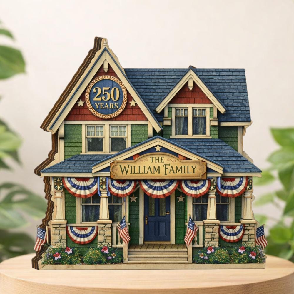 America 250th Anniversary Decor Personalized House Wooden Block 1776 2026 Wooden Block Patriotic Flag Personalized Family Name House Sign