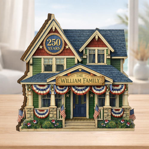 America 250th Anniversary Decor Personalized House Wooden Block 1776 2026 Wooden Block Patriotic Flag Personalized Family Name House Sign