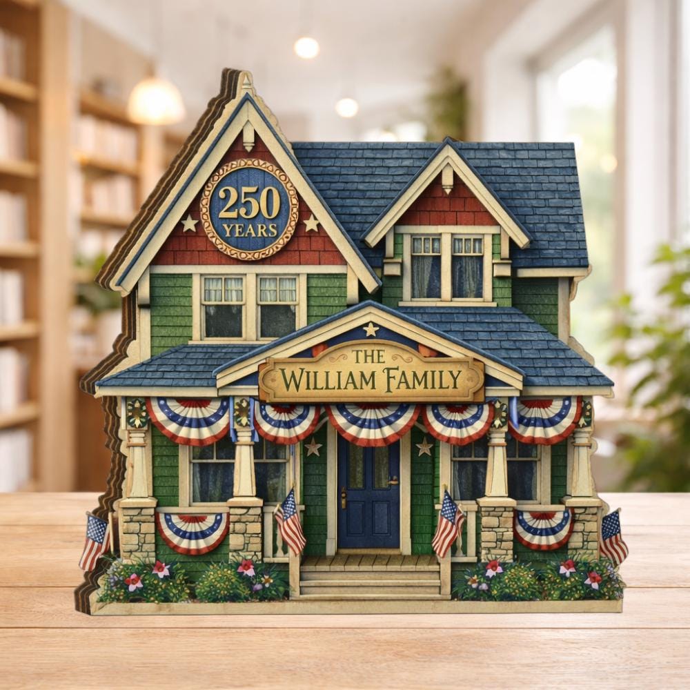 America 250th Anniversary Decor Personalized House Wooden Block 1776 2026 Wooden Block Patriotic Flag Personalized Family Name House Sign
