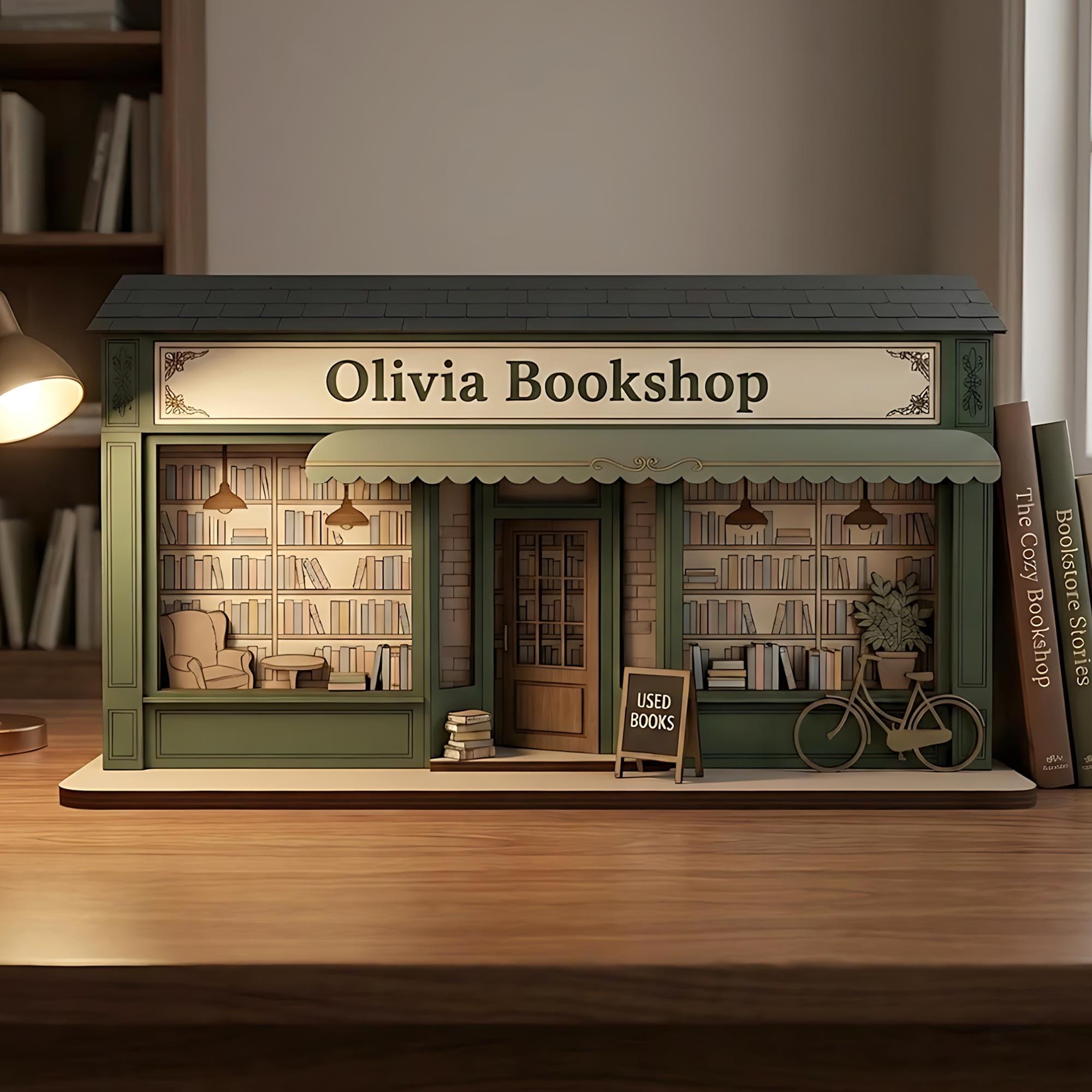 Custom Bookshop 3 Layer Wooden Block, Personalized Bookstore Decor, Book Lover & Reader Gift, Bookshelf Display, Library Bookish Gift