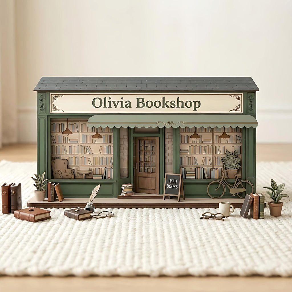 Custom Bookshop 3 Layer Wooden Block, Personalized Bookstore Decor, Book Lover & Reader Gift, Bookshelf Display, Library Bookish Gift