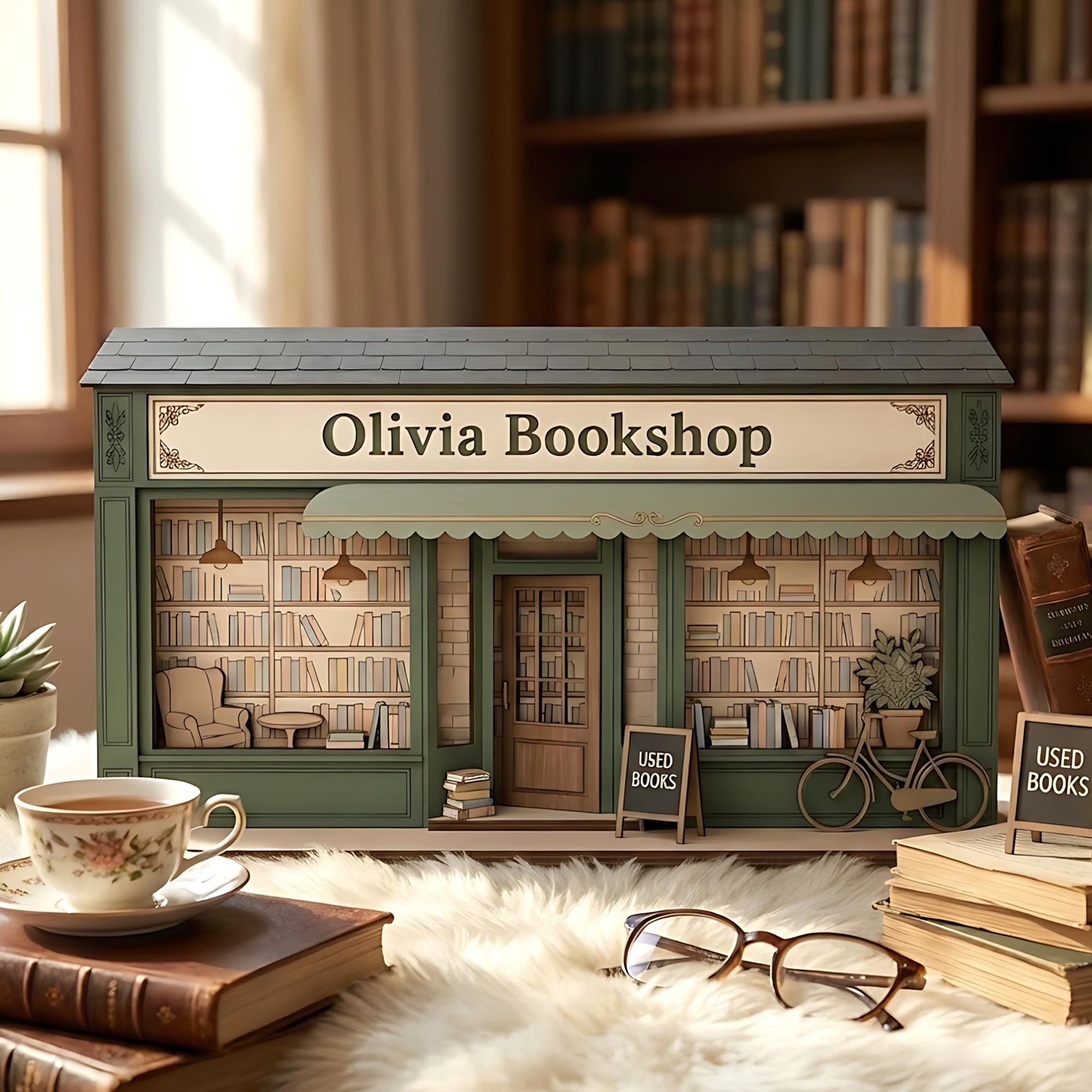 Custom Bookshop 3 Layer Wooden Block, Personalized Bookstore Decor, Book Lover & Reader Gift, Bookshelf Display, Library Bookish Gift