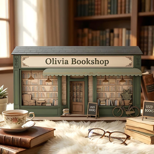 Custom Bookshop 3 Layer Wooden Block, Personalized Bookstore Decor, Book Lover & Reader Gift, Bookshelf Display, Library Bookish Gift