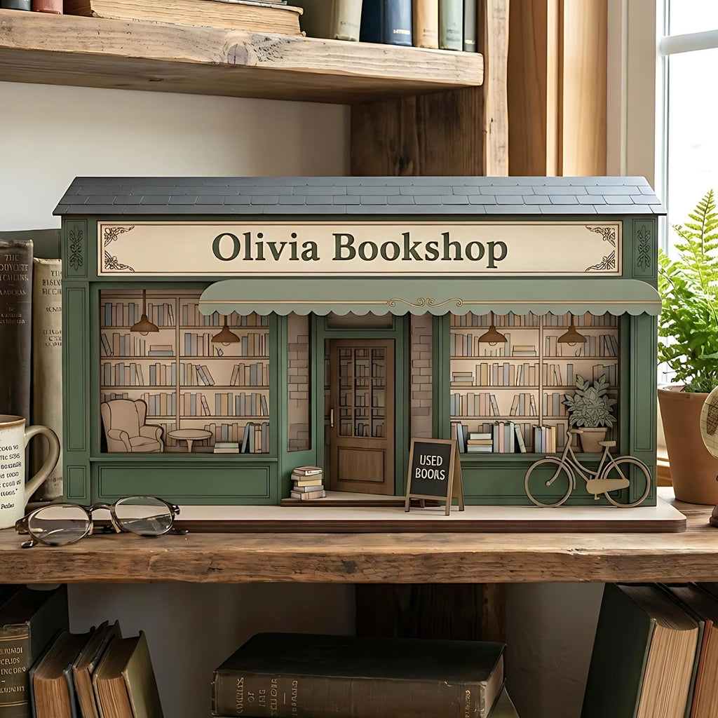 Custom Bookshop 3 Layer Wooden Block, Personalized Bookstore Decor, Book Lover & Reader Gift, Bookshelf Display, Library Bookish Gift
