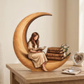 Personalized Girl Who Loves Books Wooden Block Decor, Reading Girl Sign, Book Lover Gift, Cozy Library Table Display, Crescent Moon Detail