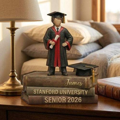 2D FLAT Graduation Boy Wooden Block, Personalized Senior 2026 Name Sign, Graduate Book Stack Decor, Custom College Graduation Gift