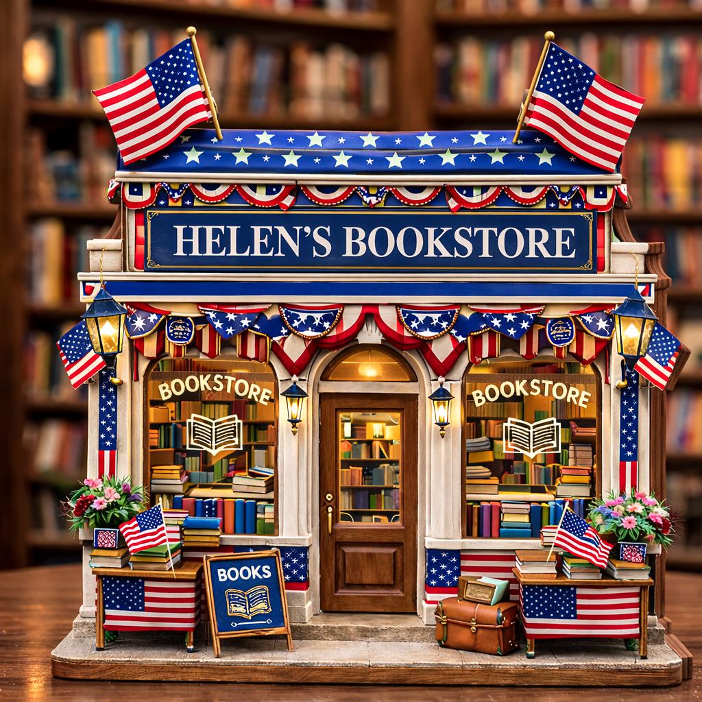 Personalized Bookshop 250th Anniversary Wooden Block 2D, Freedom Independence Day Bookstore, Reading Nook Bookshelf Decor, Book Lover Gift