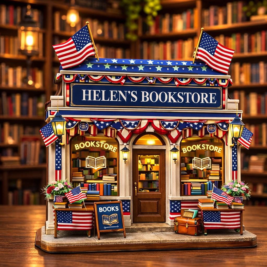 Personalized Bookshop 250th Anniversary Wooden Block 2D, Freedom Independence Day Bookstore, Reading Nook Bookshelf Decor, Book Lover Gift
