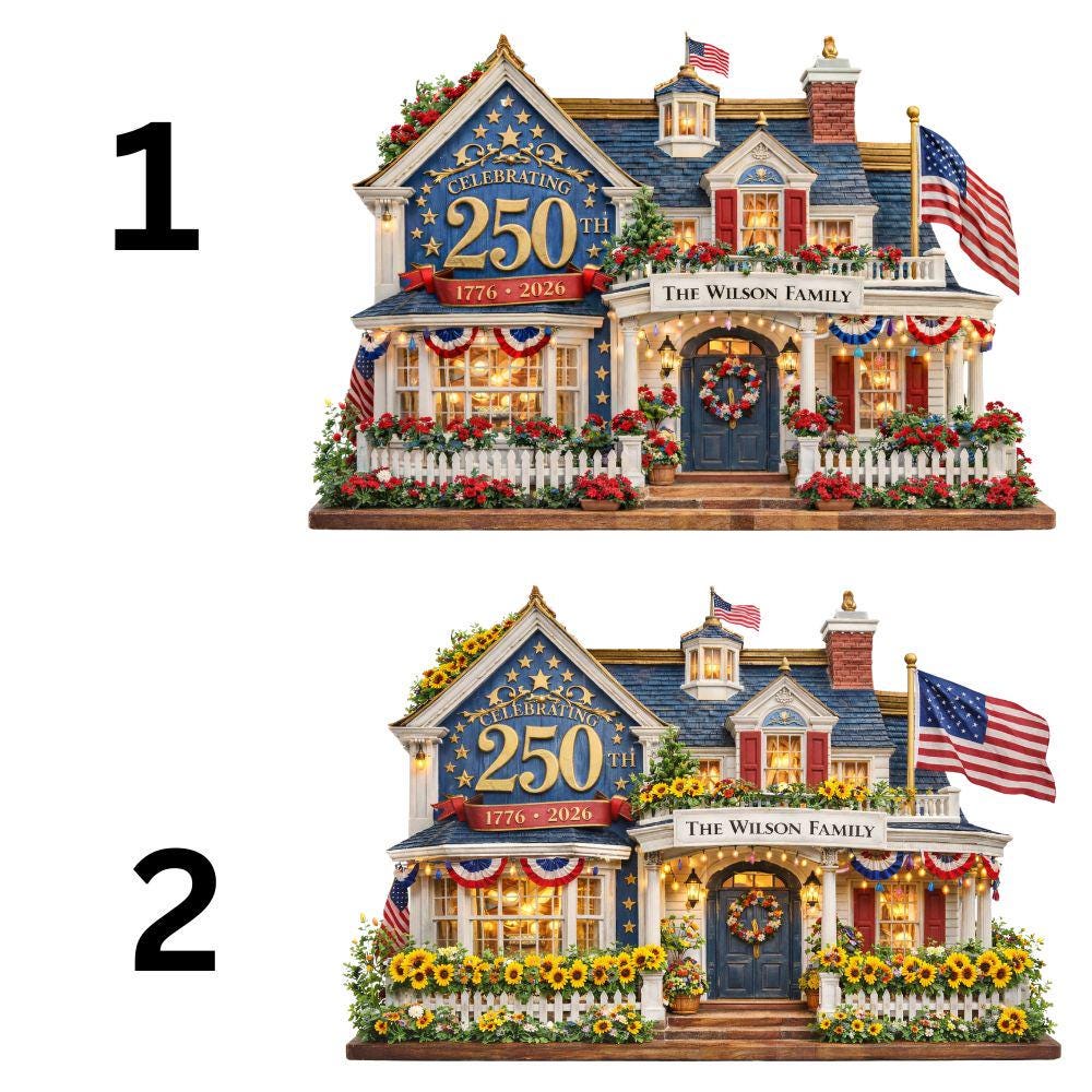 Personalized House Wooden Block America 250th Anniversary Decor 1776 2026 Patriotic Flag Plaque 2D FLAT, House Sign Tabletop Decor, 4th July