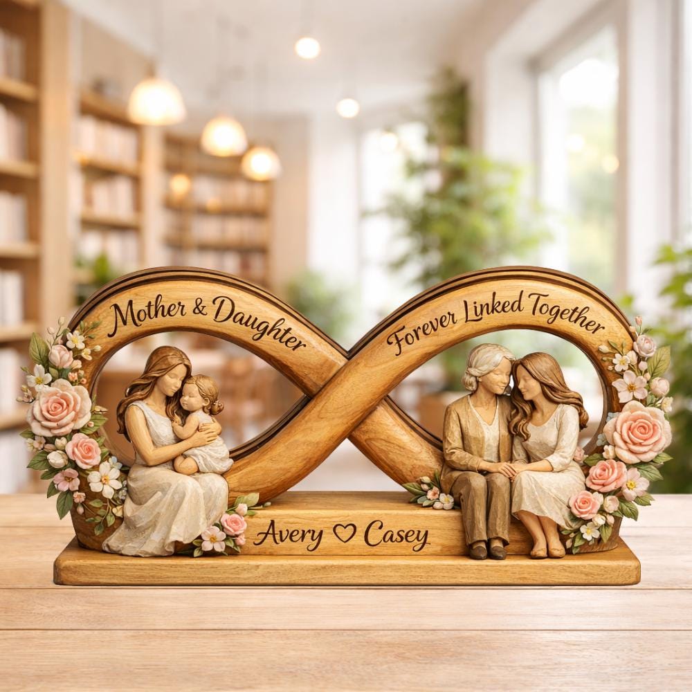 Personalized Infinity Wooden Block Mother Daughter Custom Mother's Day Gifts for Mom From Kids Rustic Home Decor Wood Art Mom Gift Name Sign