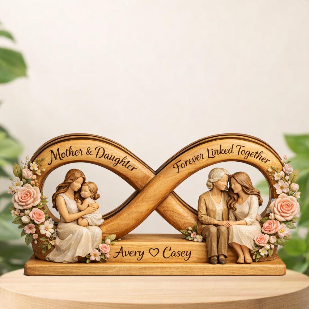Personalized Infinity Wooden Block Mother Daughter Custom Mother's Day Gifts for Mom From Kids Rustic Home Decor Wood Art Mom Gift Name Sign