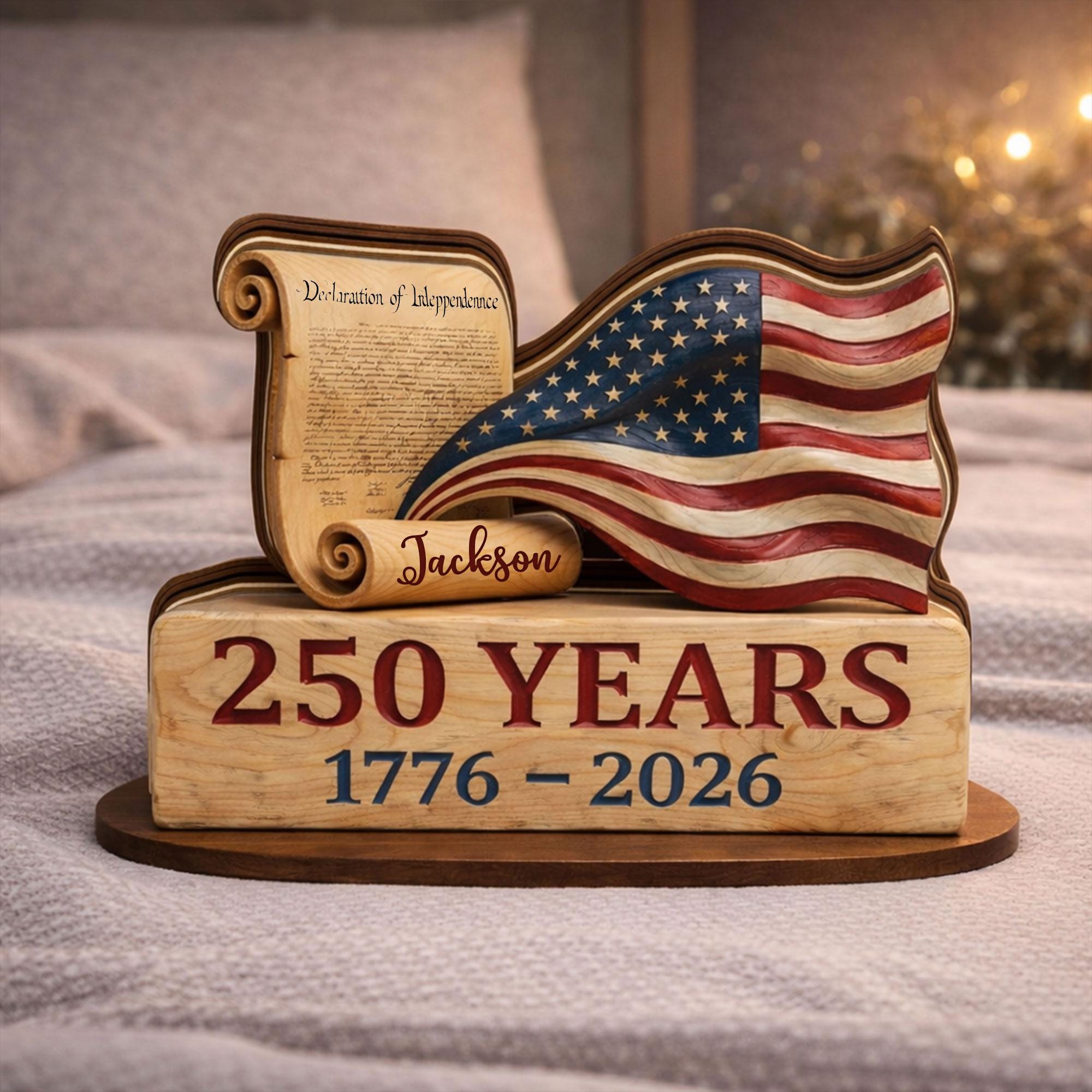 Personalized America 250th Anniversary Wooden Block, Custom Name Sign, 1776-2026 Wooden Block, Patriotic USA Flag Decor, Independence Gift