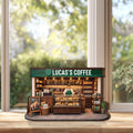 Personalized Coffee Shop Wooden Block Decor, Custom Café Store Model with Name, Barista Gift, Mini Coffee Stand Keepsake, Cute Desk Decor