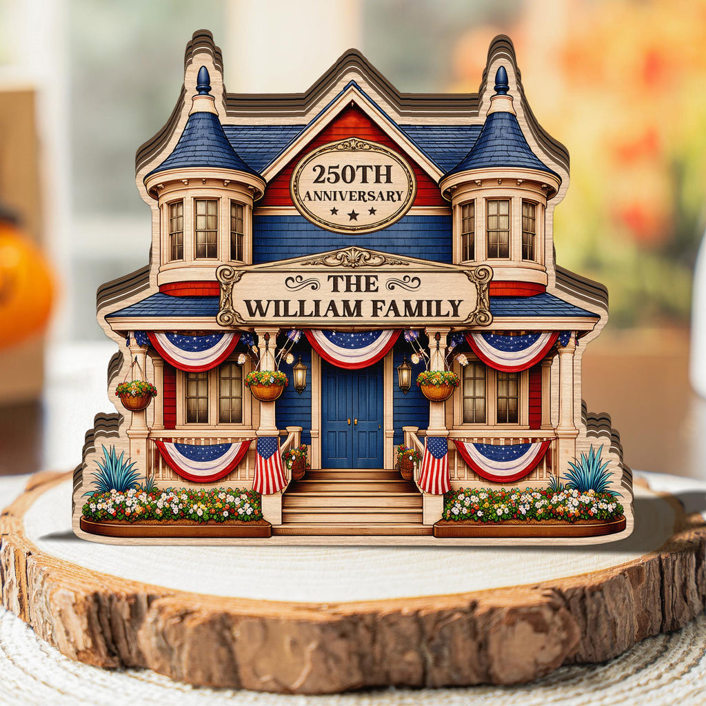 Custom Name House Sign Wooden Block – Personalized America 250th Anniversary Decor, Family Name Sign, USA 250 Years Gift, Patriotic Gifts