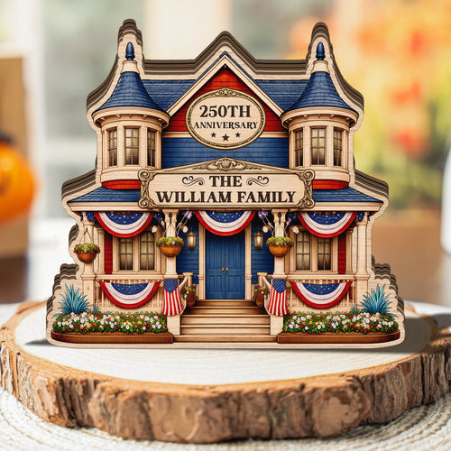 Custom Name House Sign Wooden Block – Personalized America 250th Anniversary Decor, Family Name Sign, USA 250 Years Gift, Patriotic Gifts
