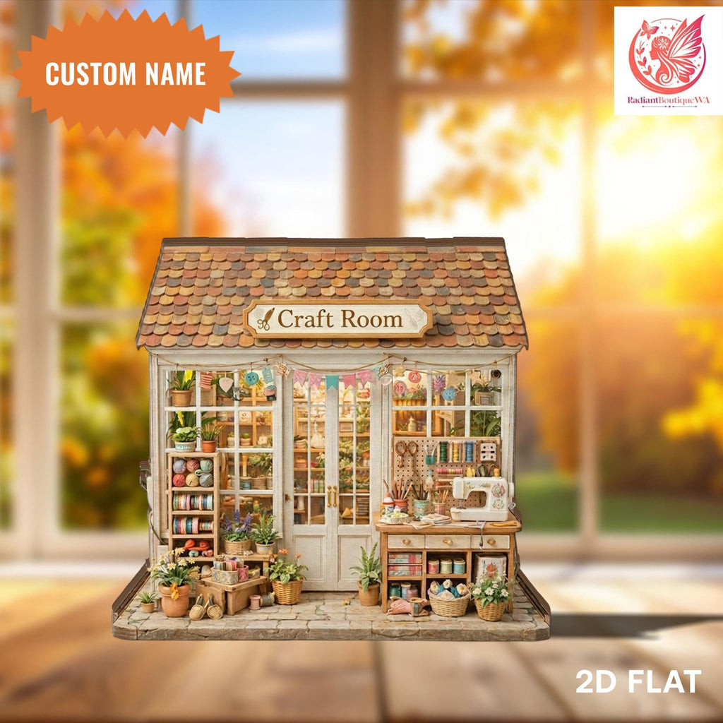 Personalized Craft Room Wooden Block, Dollhouse Sewing Studio Display