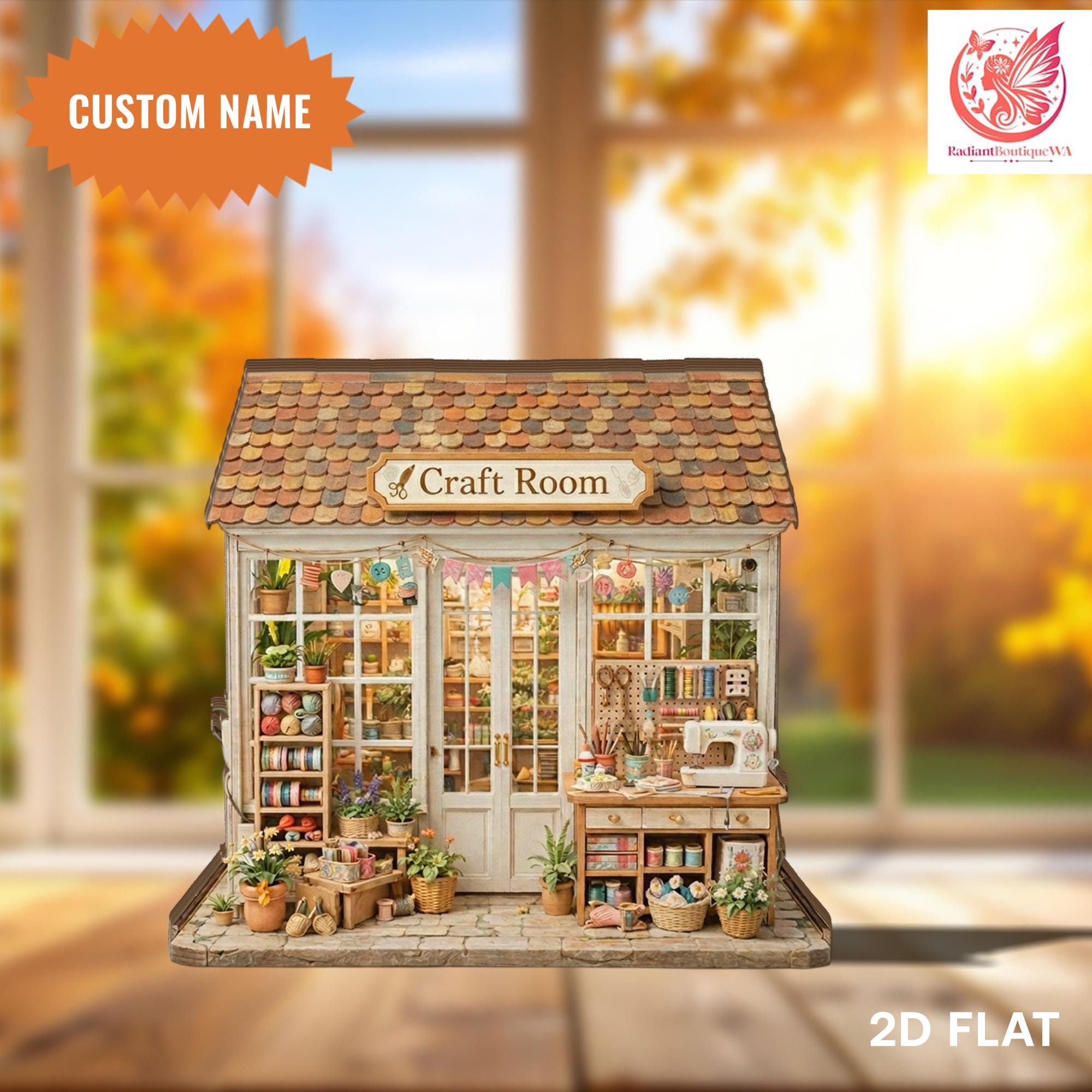 Personalized Craft Room Wooden Block, Dollhouse Sewing Studio Display