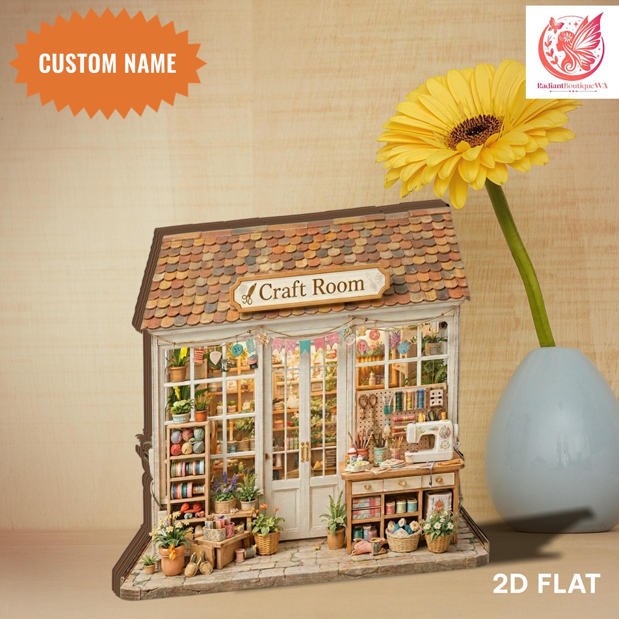 Personalized Craft Room Wooden Block, Dollhouse Sewing Studio Display
