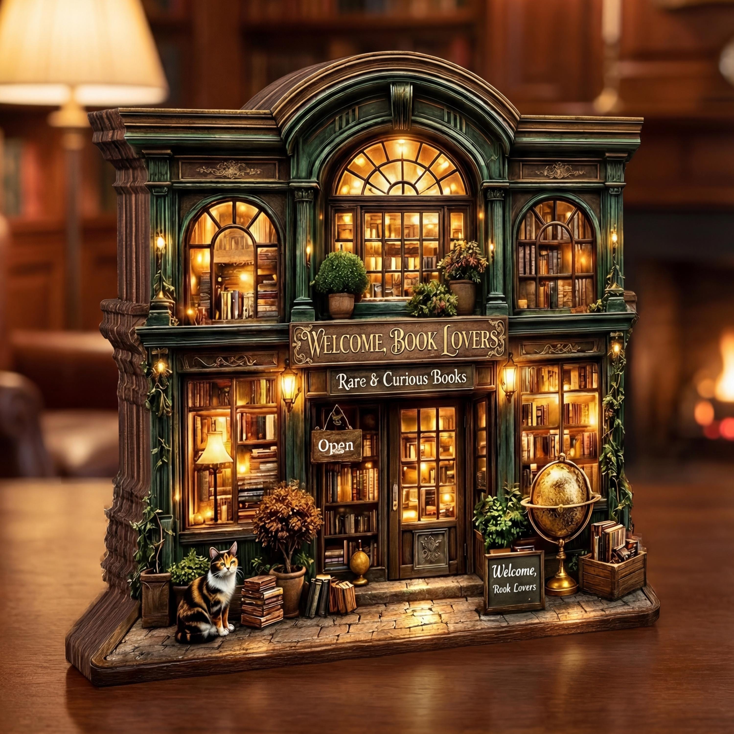 Personalized Miniature Bookstore Wooden Block, Custom Name Book Shop Decor, Reader Gift, Book Lover Shelf Sign, Library Decor