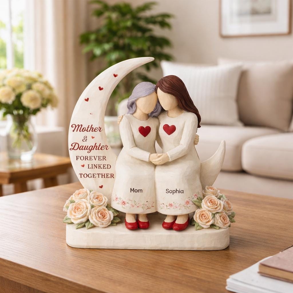 Personalized Mother Daughter Wooden Block, Custom Name Keepsake Decor, Custom Mom Daughter Figurine Name Sign, Mother's Day Gift For Her
