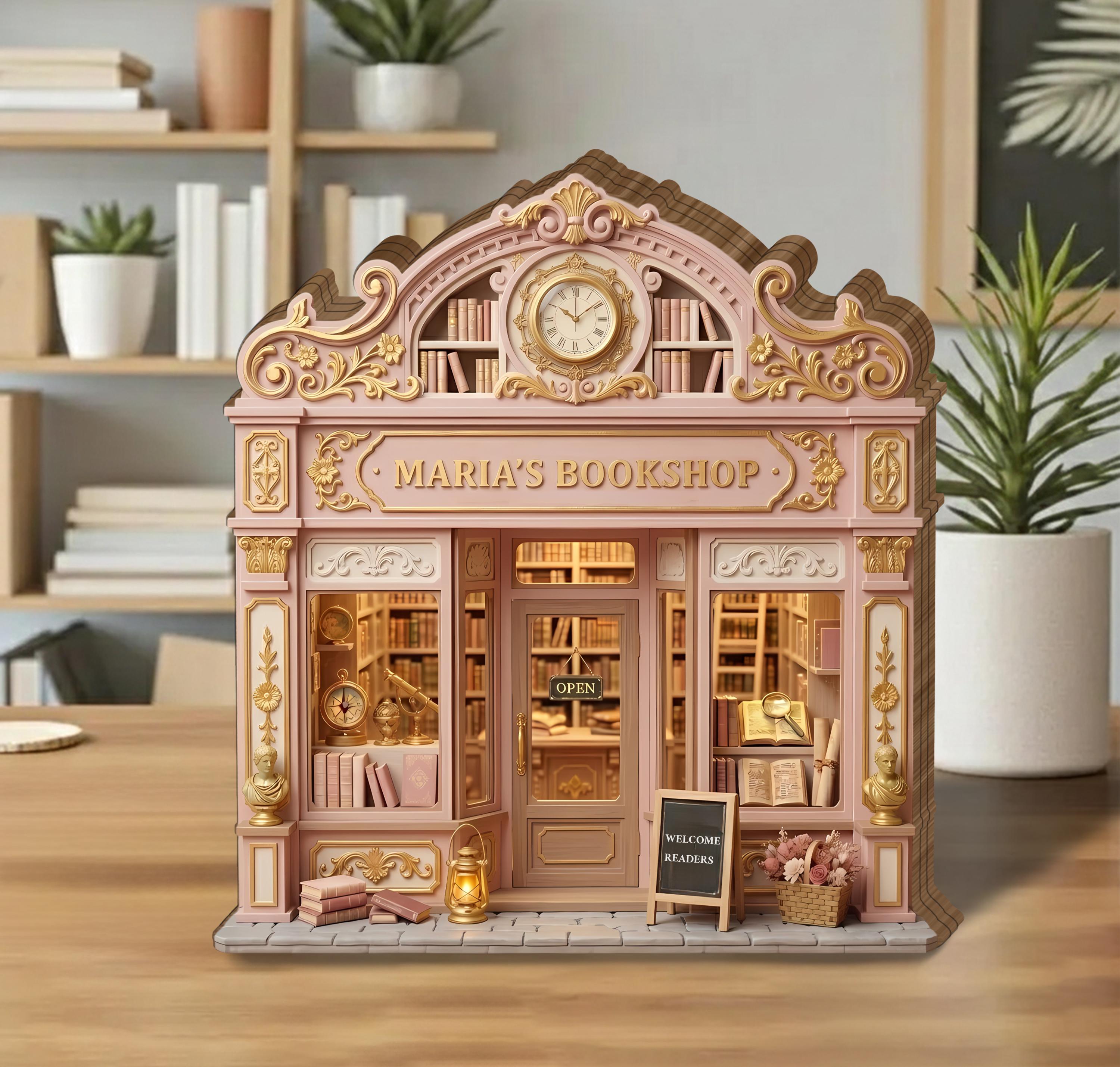 Personalized Vintage Bookstore Wooden Block, Custom Bookshop Decor, Reader Gift