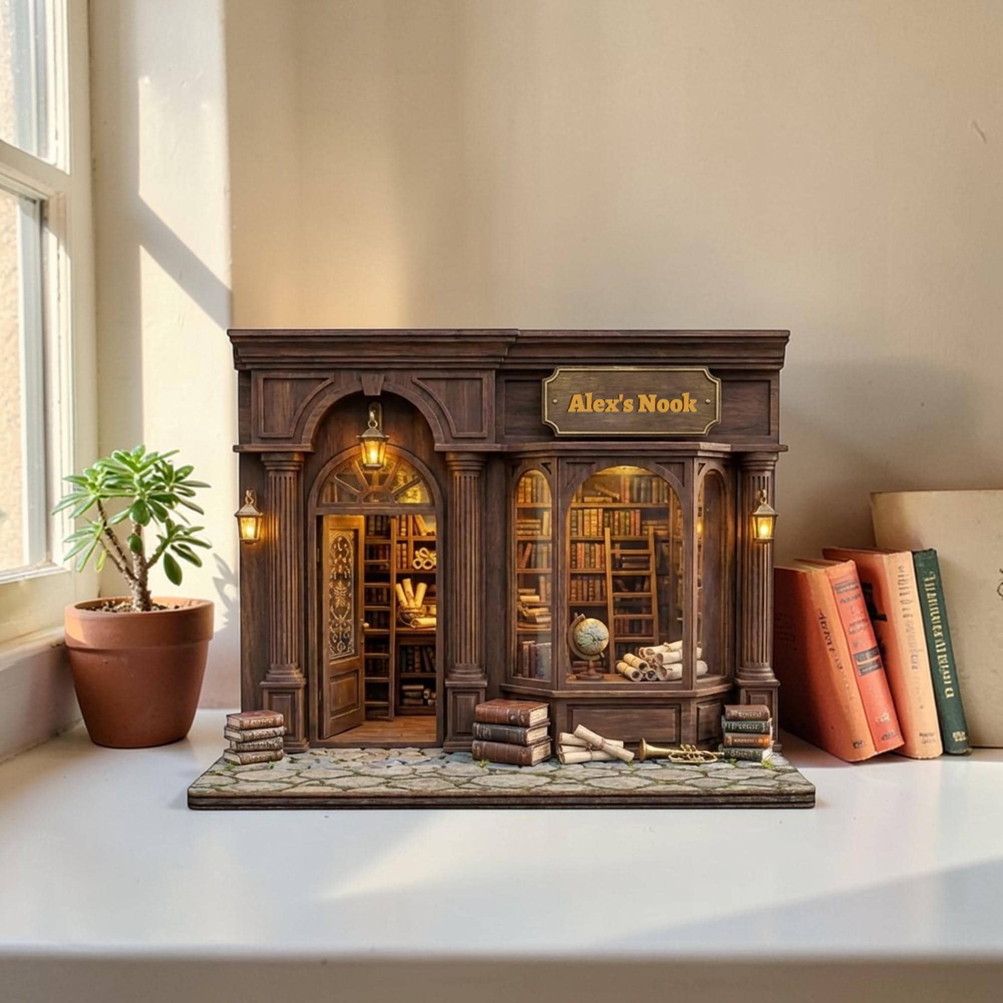 Personalized Library Wooden Block - Vintage Bookstore Decor - Custom Name Bookworm Gift