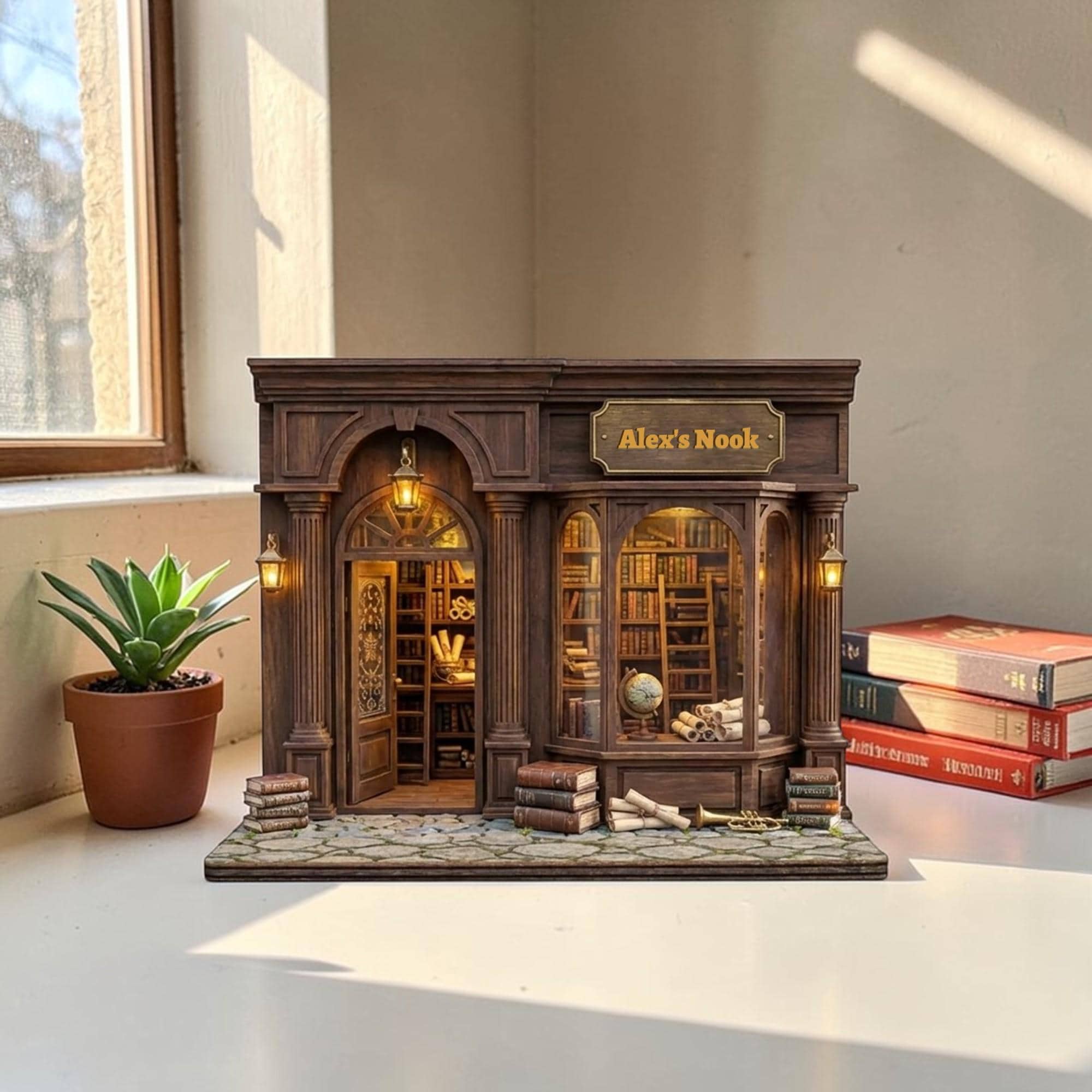 Custom Name Bookstore Nook Wooden Block - Vintage Library Table Decor- Bookshelf Decor Gift