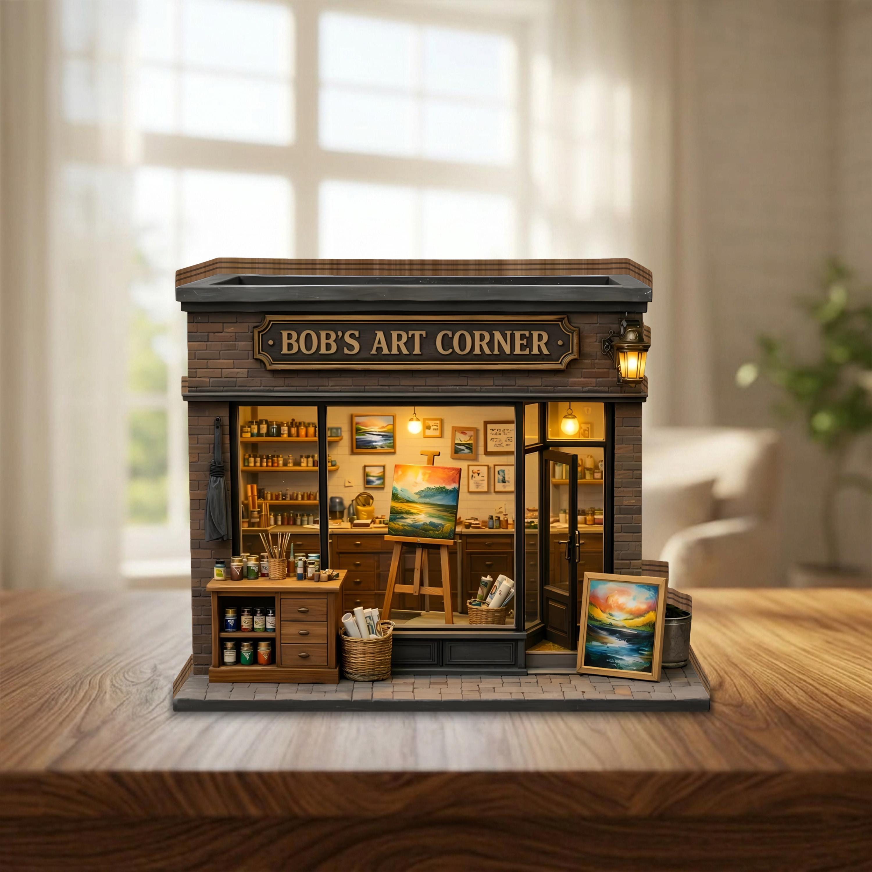Personalized Art Studio Miniature, Custom Artist Workshop Decor, Mini Art Shop Wooden Block, Creative Studio Gift, Bob’s Art Corner Decor