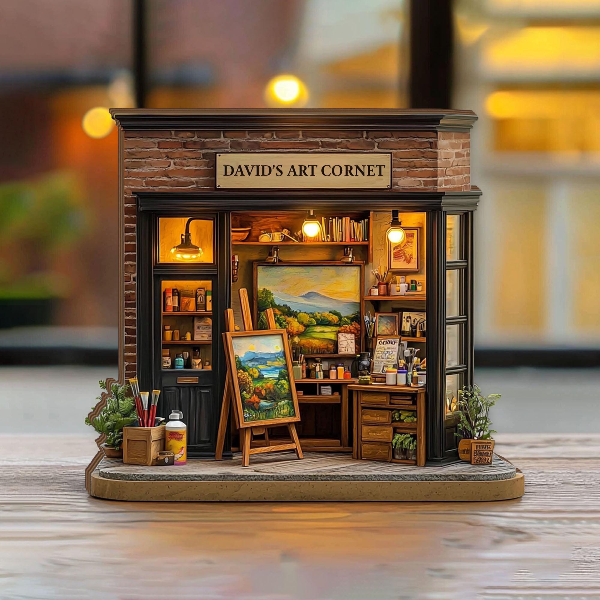 Personalized Art Studio Wooden Block, Custom Artist Corner Miniature Decor, Creative Gift for Painter, Art Lover Desk Shelf Display