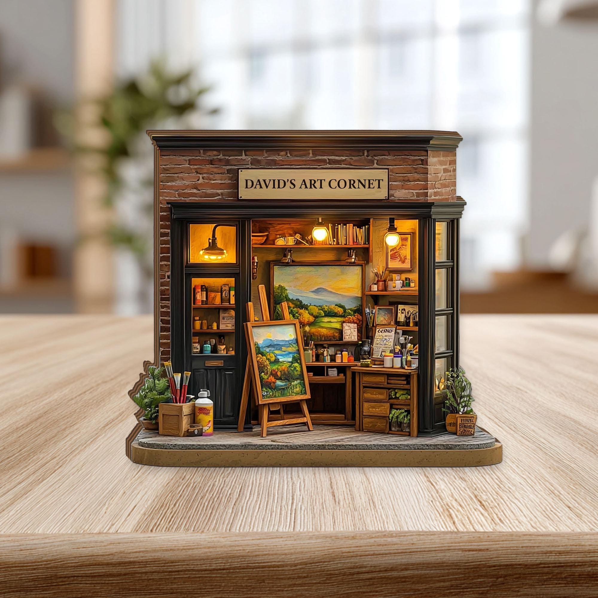 Personalized Art Studio Wooden Block, Custom Artist Corner Miniature Decor, Creative Gift for Painter, Art Lover Desk Shelf Display