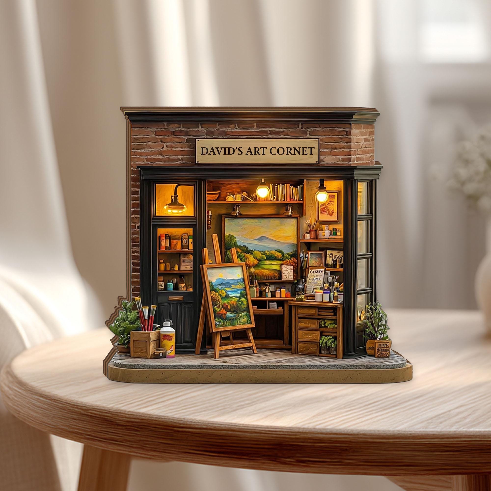 Personalized Art Studio Wooden Block, Custom Artist Corner Miniature Decor, Creative Gift for Painter, Art Lover Desk Shelf Display