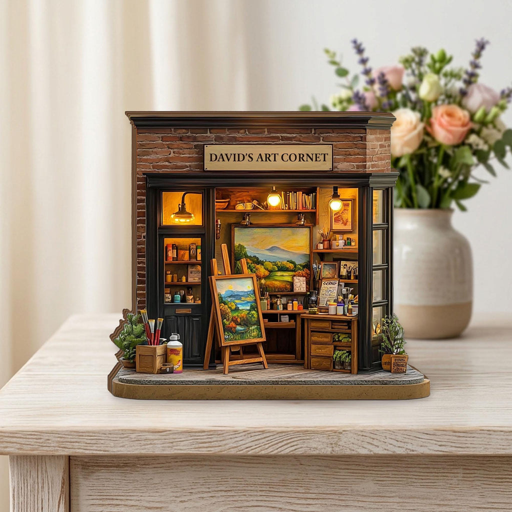 Personalized Art Studio Wooden Block, Custom Artist Corner Miniature Decor, Creative Gift for Painter, Art Lover Desk Shelf Display