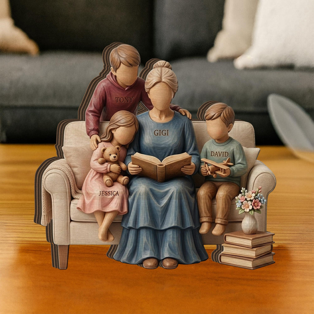 Personalized Wooden Block: Custom Family Name Reading Scene Flat Wood Desk Art
