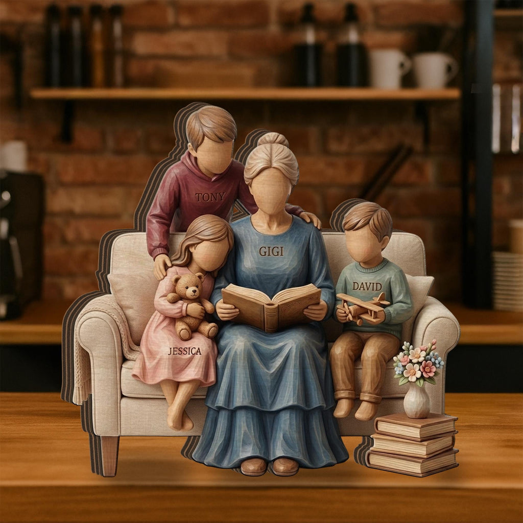Personalized Wooden Block: Custom Family Name Reading Scene Flat Wood Desk Art