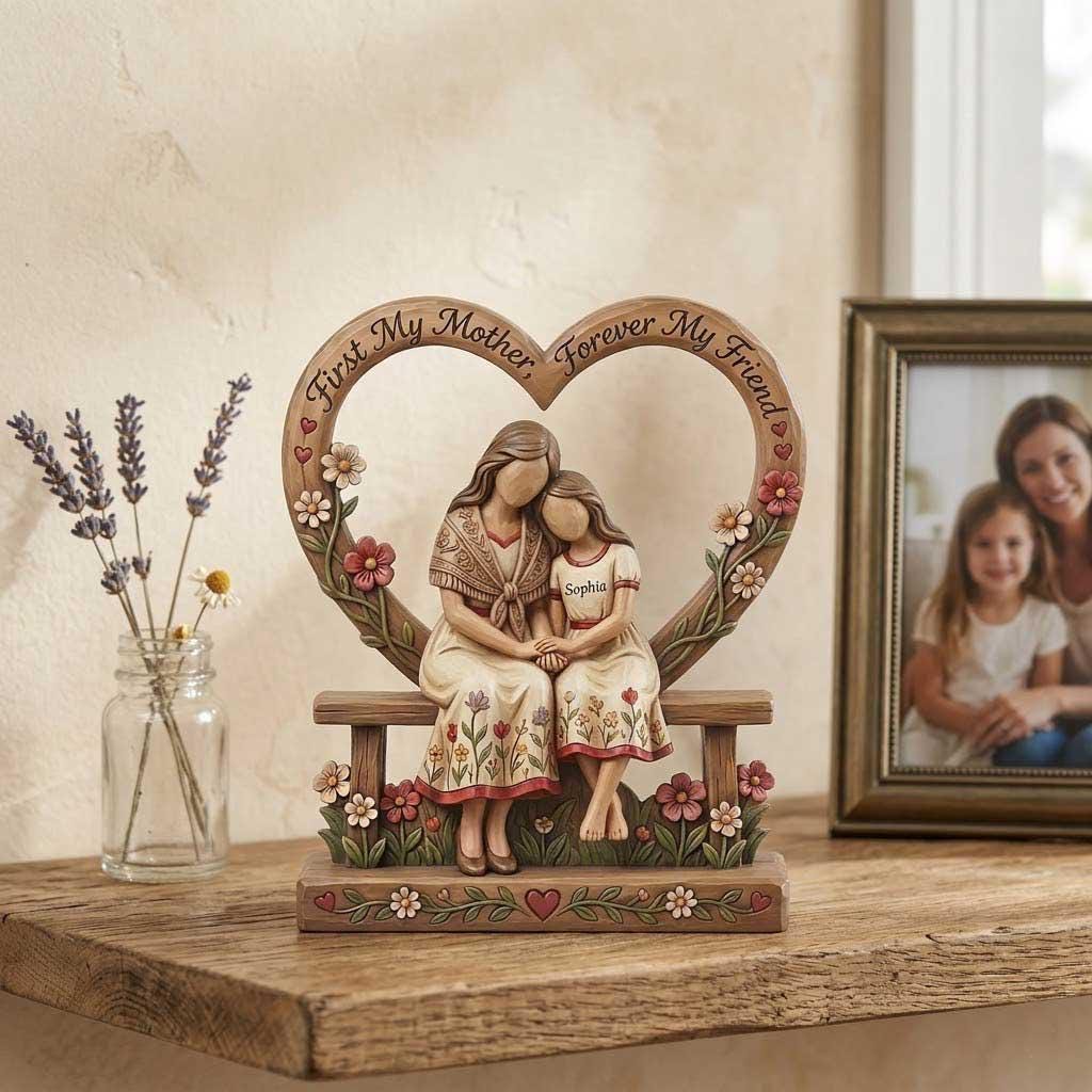 Personalized Mother Daughter Wooden Sculpture, Twin Mom Keepsake Home Decor, Heart Gift from Son, Mother's Day Gifts Custom Boy Girl Block