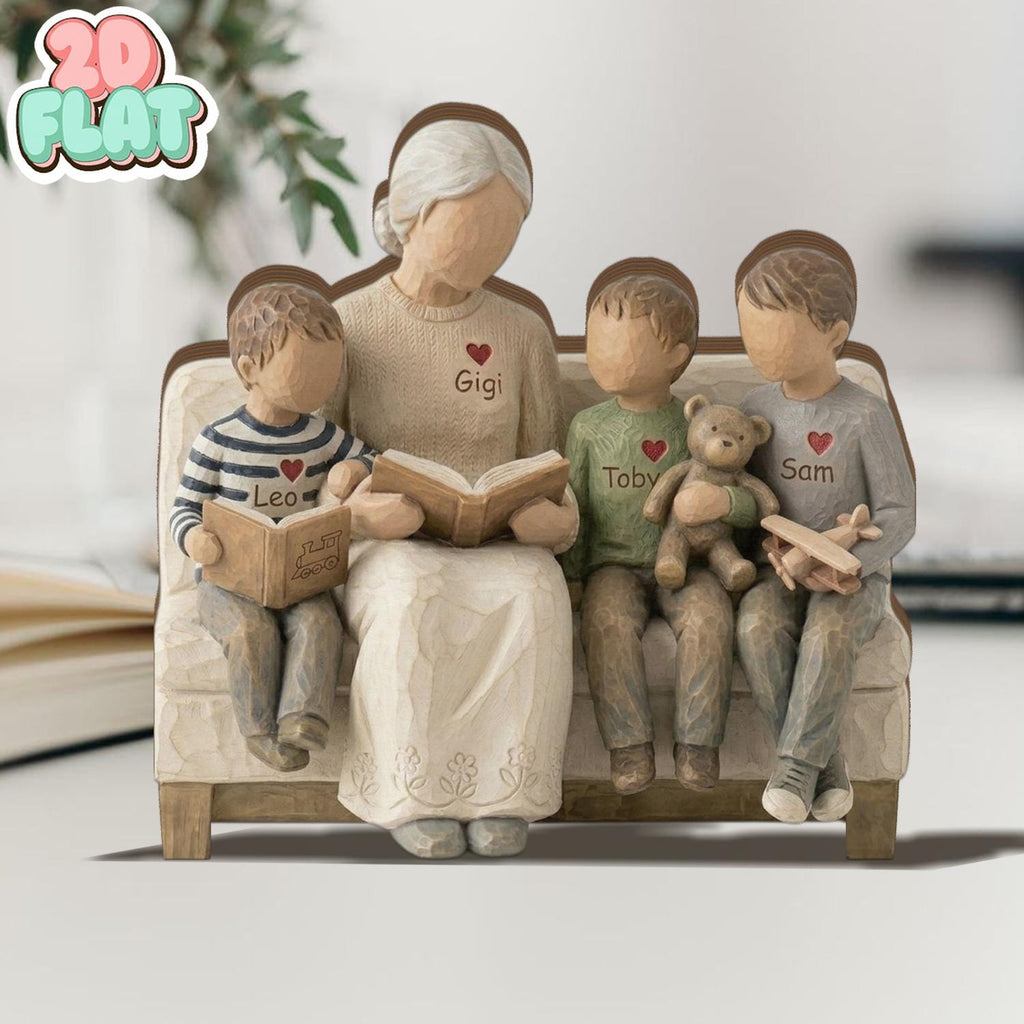 Personalized Grandma 2D FLAT Wooden Block, Grandmother With Grandkids,Custom Family Keepsake, Mothers Day Gift For Grandma,Nana Reading Kids