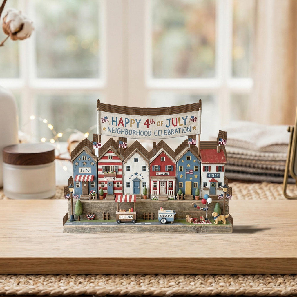 Patriotic 2D FLAT Wooden Block Decor, 4th of July Village Display, Americana Home Decor, Independence Day Shelf Sign, Mini House Scene