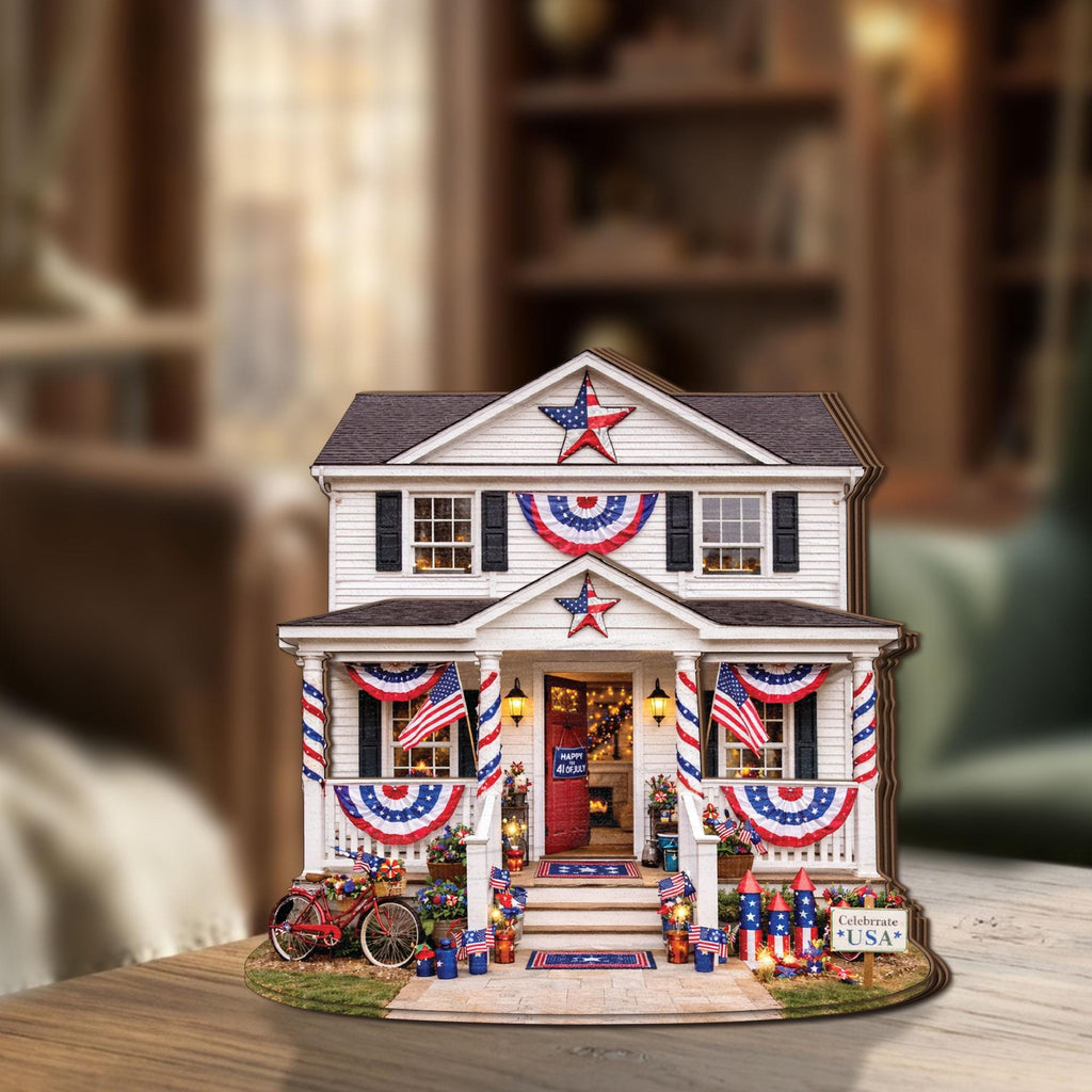 4th of July Wooden Block Decor, Patriotic USA House Sign, Independence Day Home Decor, American Flag Farmhouse Tabletop Decor