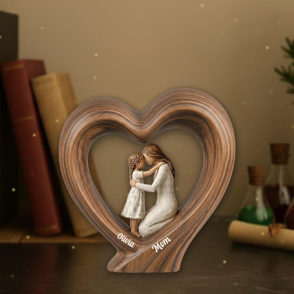 Personalized Mom And Daughter Wooden Heart Block, Mother And Son Gift, Custom Name Family Keepsake Decor, Mom Gift, Mothers Day Gift
