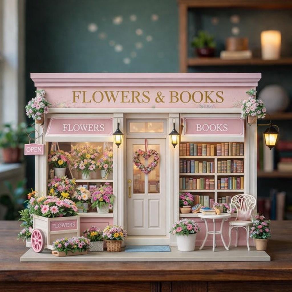 Personalized Flowers and Books Wooden Block, Bookshop Floral Decor, Personalized Mini Store Block, Book Lover Gift, Cozy Cottage Decor