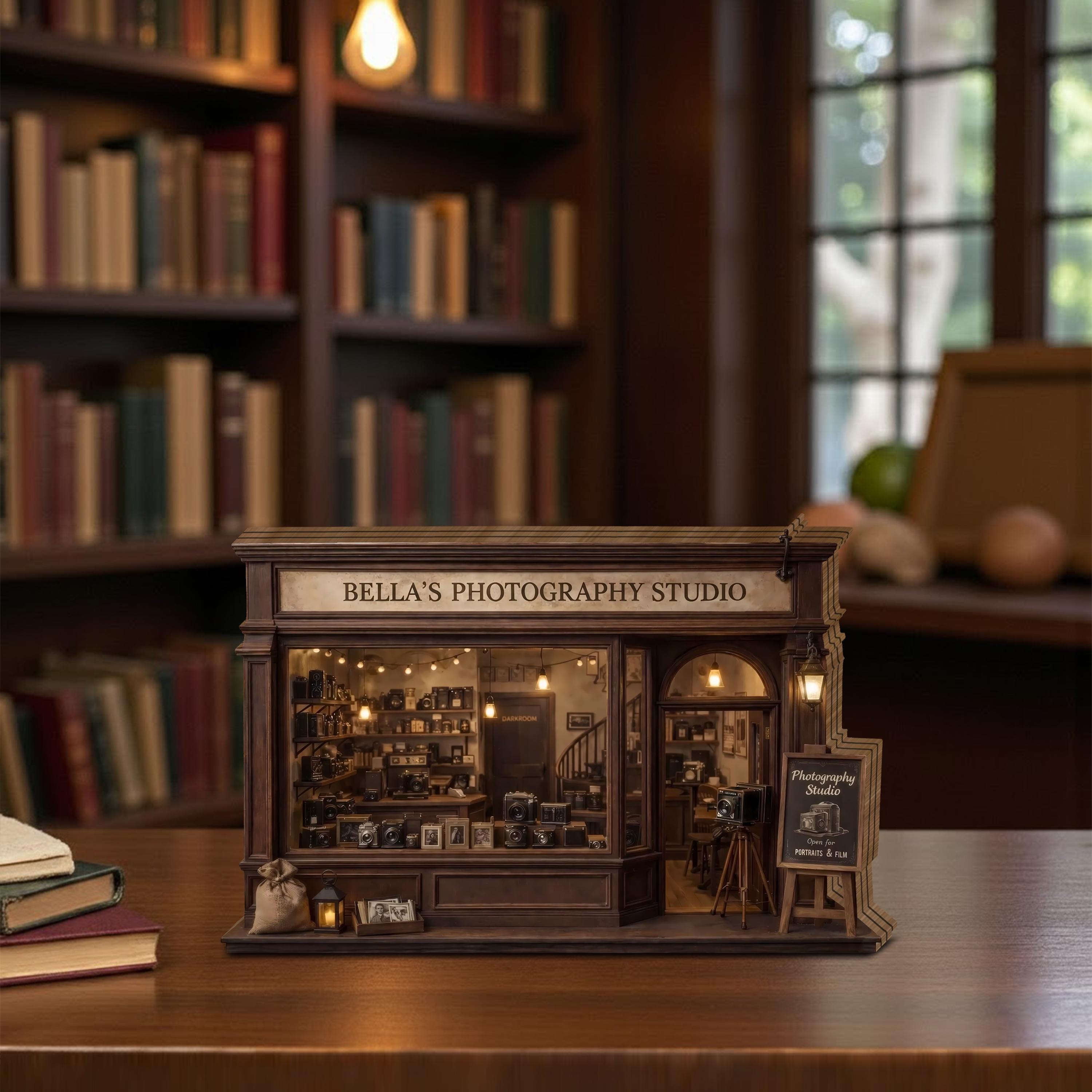 Photography Studio Miniature Wooden Block, Vintage Camera Shop Decor, Personalized Studio Gift, Photographer Desk Display
