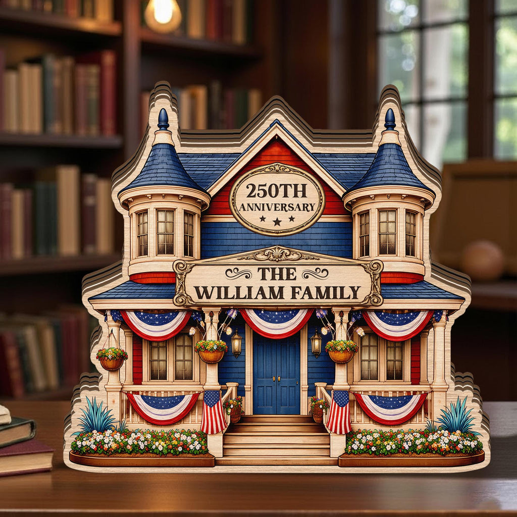 Custom Name House Sign Wooden Block – Personalized America 250th Anniversary Decor, Family Name Sign, USA 250 Years Gift, Patriotic Gifts