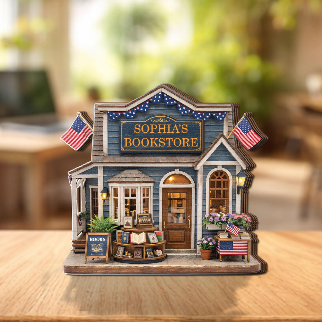 Personalized Bookstore Wooden Block Sign, Custom Book Shop Decor, Library Lover Gift, Reader Gift Idea, Cozy Bookstore Miniature Decor