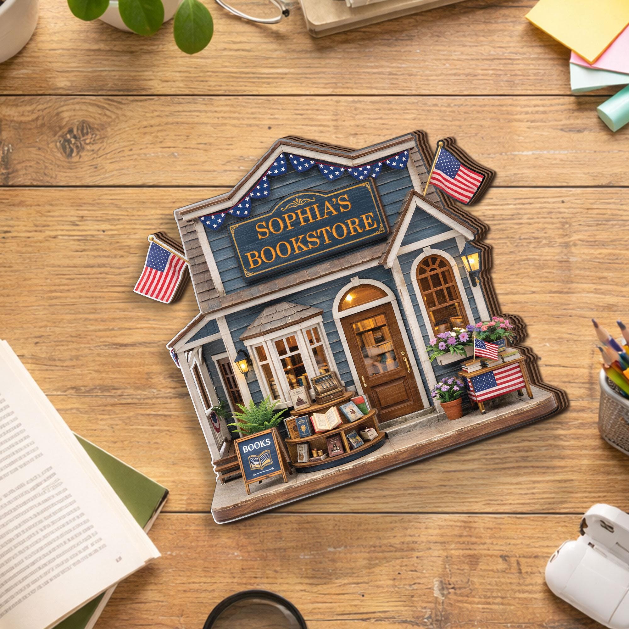Personalized Bookstore Wooden Block Sign, Custom Book Shop Decor, Library Lover Gift, Reader Gift Idea, Cozy Bookstore Miniature Decor