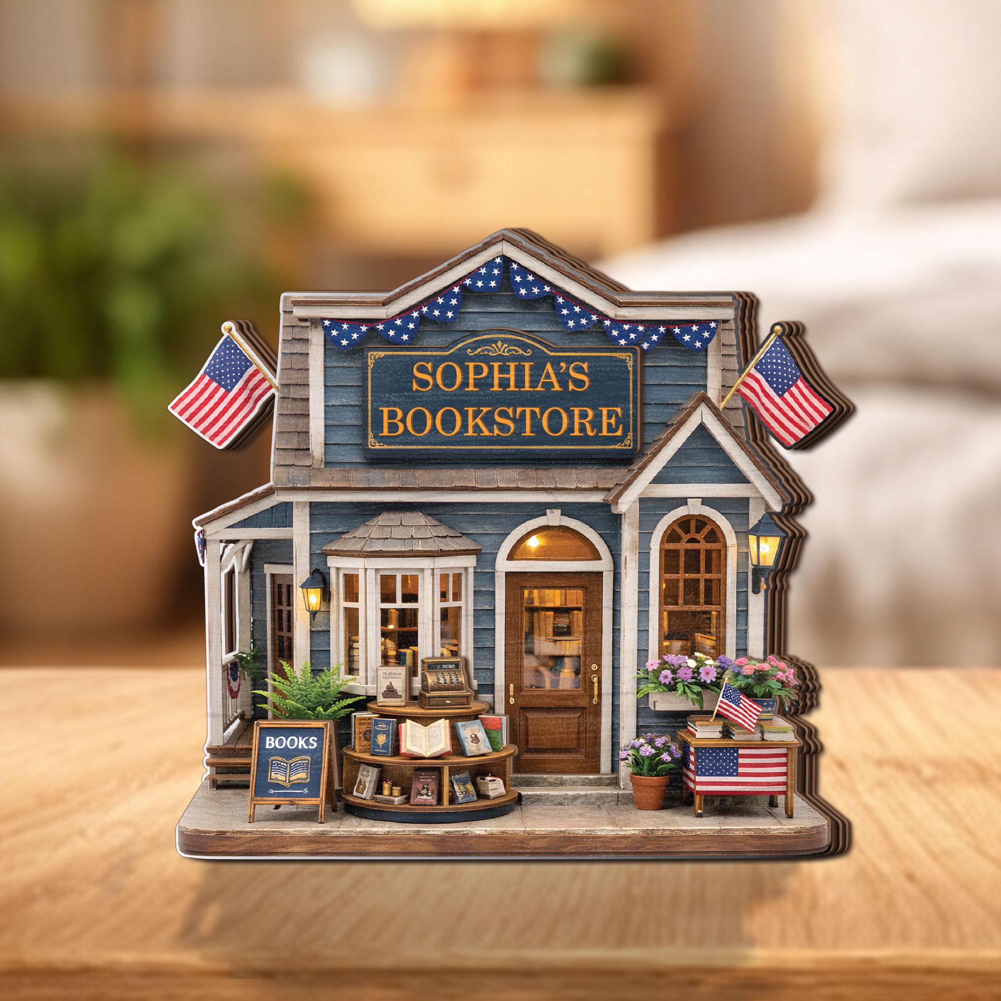 Personalized Bookstore Wooden Block Sign, Custom Book Shop Decor, Library Lover Gift, Reader Gift Idea, Cozy Bookstore Miniature Decor