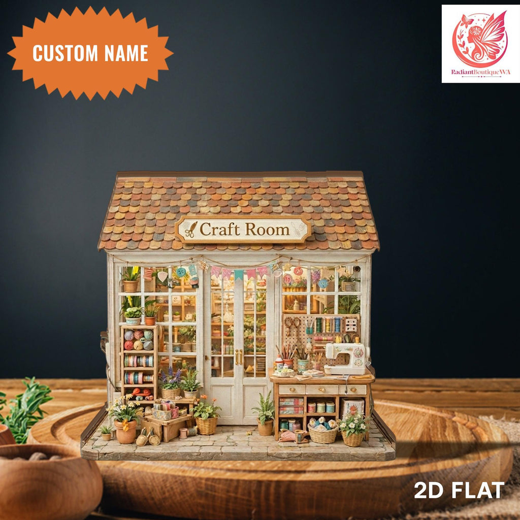 Personalized Craft Room Wooden Block, Dollhouse Sewing Studio Display